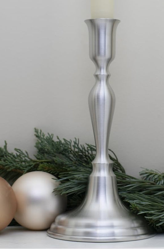 DANFORTH - Woodstock Candlestick (Single), Pewter Candle Holder, Elegant Design, Premium Quality, Satin Finish, Holds Standard Taper Candles, 100% Lead-Free, Made in USA, 8" Tall