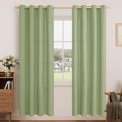 LAMIT Sage Green Linen Curtains for Living Room/Bedroom 78 Inches Long, Light Filtering Grommet Faux Linen Textured Window Drapes Spring Room Decor, 2 Panels, 52 x 78 Inch