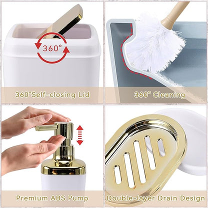 Bathroom Accessory Set–Bathroom Set with Shower Curtain and Rugs, No Slip Bathroom Rugs Super Absorbent,White Ombre Waterproof Shower Curtain with Hooks, White Bathroom Sets Complete for Home