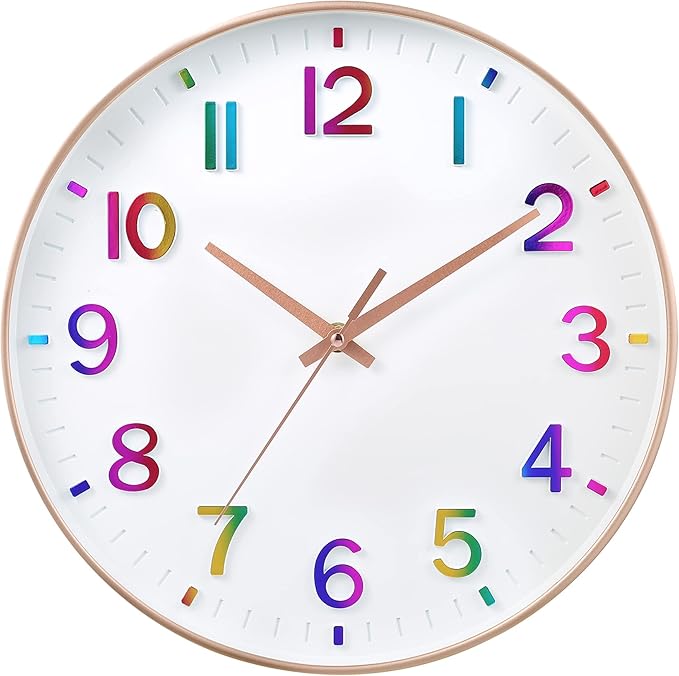 HZDHCLH Kid Wall Clocks Battery Operated,12 inch Silent Non Ticking Modern Wall Clock for Nursery Kids Room Living Room Bedroom Kitchen Office Classroom Decor