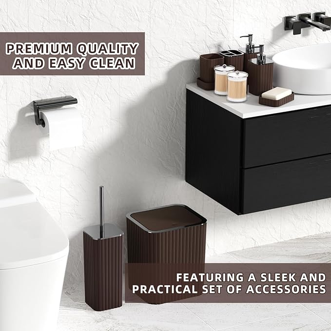 Bathroom Accessories Set - 25PC Bathroom Sets with Shower Curtain and Rugs, Brown Bathroom Accessories, Bathroom Accessory Set, Brown Shower Curtain Set, Trash Can & Soap Dispenser