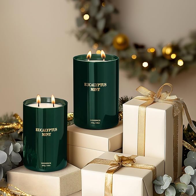 Goodpick Candle Eucalyptus Mint, Soy Candles for Home Scented, Stress Relief, 22oz Long Lasting 120 Hours