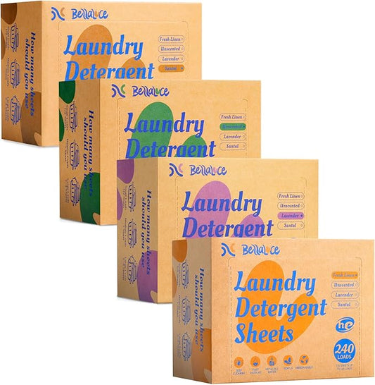 BellaLuce Laundry Detergent Sheets - Laundry Sheets, 240 Loads (960 Count (Pack of 4), Fresh Linen & Lavender & Santal & Unscented)