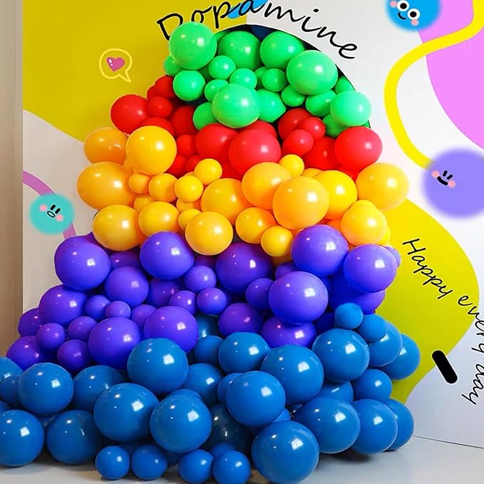 164pcs Rainbow Balloons - Arch Kit with 7 Assorted Colorful Sizes for Birthday Party, Baby Shower, Anniversary & Festival Decoration