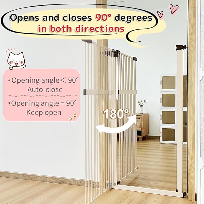 Lumizone Extra Tall Pet Gate 55.12" High Pressure Mounted 38.39"-42.51" Extra Wide (9 Sizes) 1.37" Gap for Cat Dog Stairs Doorway Hallway No Drilling Auto-Close (38.39"-42.51" W, Cream White)