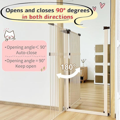 Lumizone Extra Tall Pet Gate 55.12" High Pressure Mounted 63.39"-67.90" Extra Wide (9 Sizes) 1.37" Gap for Cat Dog Stairs Doorway Hallway No Drilling Auto-Close (63.39"-67.90" W, Cream White)