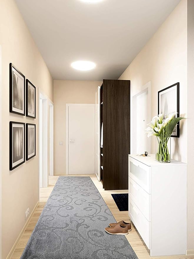 11 ft Long Hallway Kitchen Runner Rug Non-Slip Washable, 26" X 11' Grey Carpet Runner Rug-Rubber Backed, Custom Floor Mat for Stairs Bedroom Bathroom Entryway, Your Choice of Length, Scroll Gray