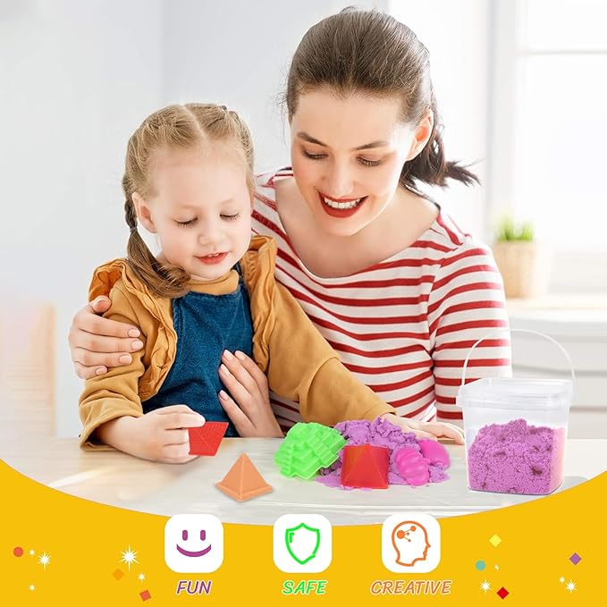 Minyaluck Play Sand Bulk Kit, 6 Color 5.3 Lb Magic 48 Molds, Sensory Toy Art Moldable Self-Sticking Kids Bulk Sand for Classroom Home Party Favors Gift for 4 5 6 7 8 9 Years Boys Girls