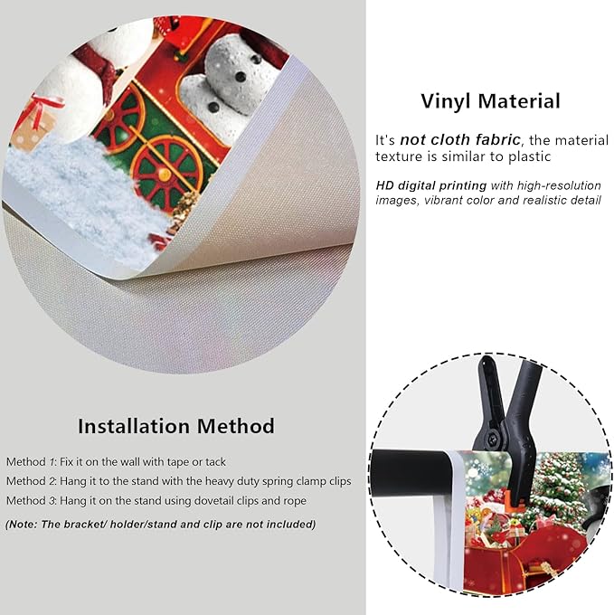 YongFoto Merry Christmas Backdrop 10x5ft Snow Scene Train Snowman Christmas Tree Gift Photography Background Happy New Year Xmas Eve Family Party Banner Room Decor Photoshoot Wallpaper Photo Booth