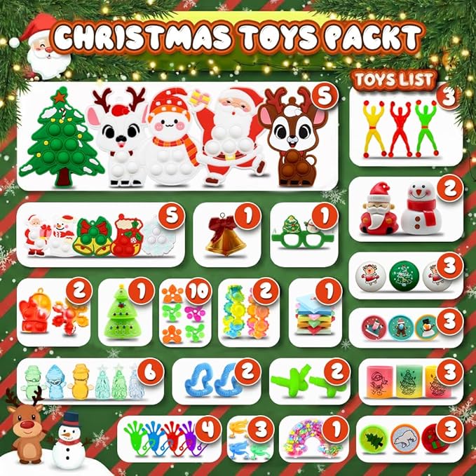 BicMan 801PCS Christmas Party Favors for Kids – Treasure Box Prizes, Pop Fidget Keychains, Goodie Bag Stuffers, Classroom Rewards, Xmas Stickers & Holiday Party Gifts Bulk Pack