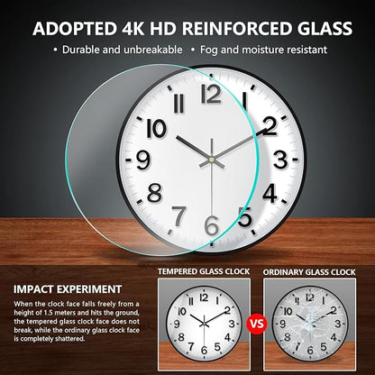 Black Wall Clock, 8 Inch Wall Clocks Battery Operated, Round Modern Non Ticking Silent Digital Analog Small Wall Clock for Bedroom Living Room Kitchen Office Gym Classroom Outdoor Clocks