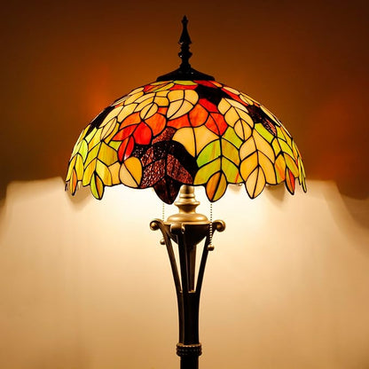 Tiffany Floor Lamp Maple Leaf Stained Glass Standing Reading Light 16X16X70 Inches Antique Pole Corner Lamp Decor Bedroom Office Living Room