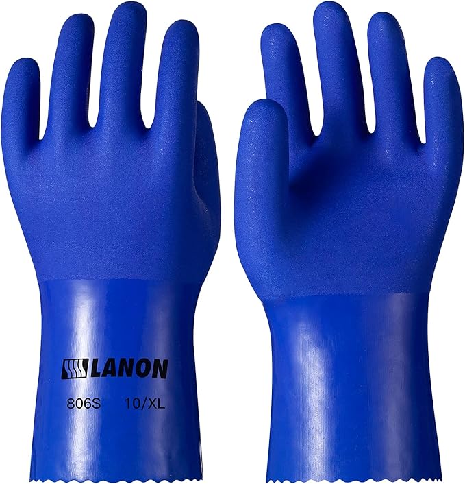LANON 6 Pairs PVC Chemical Resistant Gloves, Heavy-Duty Rubber Gloves, Acid, Alkali and Oil Protection, Non-Slip, XXL