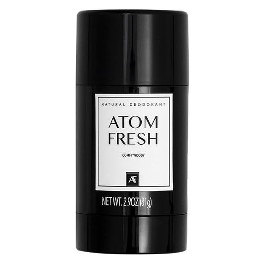 Atom Fresh Natural Deodorant Solid Stick – 72H Triple Odor Defense – Aluminum-Free, Baking Soda-Free – With Amino Acids, Mineral Powder, Plant-based Starch – Comfy Woody – Skin Safe – 2.9 oz