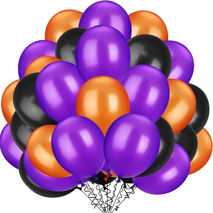 TecUnite 100 Pcs Orange Purple Black Latex Balloons 13 Inch Colorful Round Balloons for Halloween Wedding Birthday Racing Car Poker Card Party Decoration