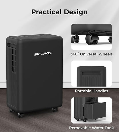 2000 Sq.Ft Dehumidifier for Basement, 30 Pints Dehumidifiers for Home with Drain Hose, 0.52 Gal Water Tank, Intelligent Humidity Control, Auto Shut Off, For Large Rooms and Home