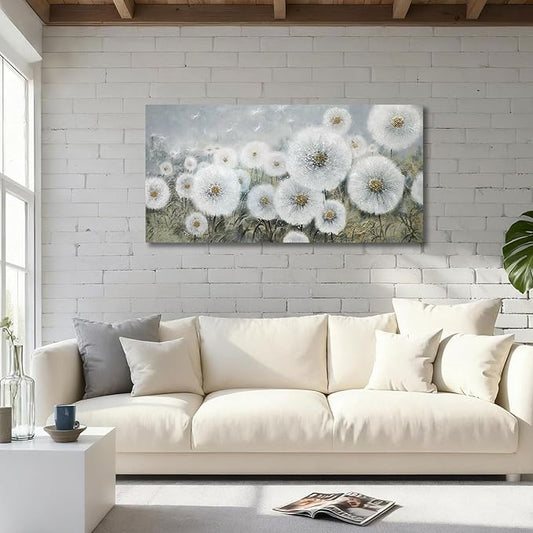 Ardemy Dandelion Wall Art Large Floral Pictures Wall Decor Living Room Flowers Paintings Textured Artwork for Walls Bedroom Bathroom Kitchen Dining Room Home Office, 40"x20"