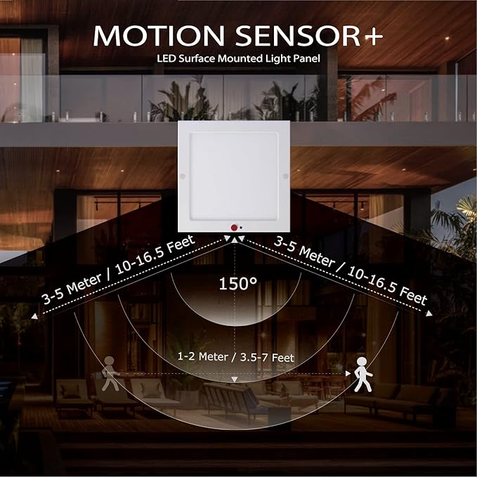 SINCELIGHT PIR LED Motion Sensor Ceiling Mounted Light Fixture, 18W Ultrathin Panel Shape, ON/Off Automatic from Dusk to Dawn (or Day&Night), Dual Sensor Mode Switchable
