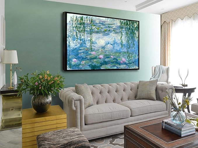 Large Water Lilies by Claude Monet Canvas Wall Art Famous Painting - Classic Canvas Art Wall Decor Picture Print with Black Framed for Home Office Wall Decor-24" x36"