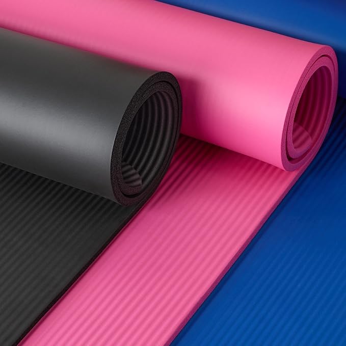 Amazon Basics 1/2 Inch Extra Thick Exercise Yoga Mat with Carrying Strap, Cushioned Support, for Fitness and Gym Workouts