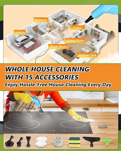 Steam Cleaner for Home & Car, 10s Fast Heat, High Pressure 3-Level Steam Control Steamer for Cleaning w/Large Tank, Portable Handheld Steam Cleaner for Kitchen Grease, Dirt, Tile, Grout, Bed Bugs