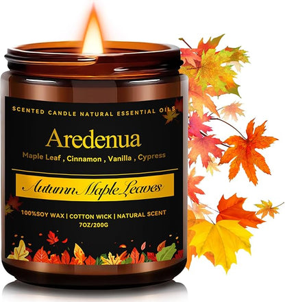 Autumn Leaves Candle – Warm Seasonal Leaf Aroma, Hand-Poured Soy Candles for Winter Home Décor, Cozy Holiday & Christmas Candles Gift, Season Celebration Winter Christmas Gifts for Women