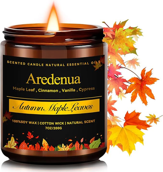Autumn Leaves Candle – Warm Seasonal Leaf Aroma, Hand-Poured Soy Candles for Winter Home Décor, Cozy Holiday & Christmas Candles Gift, Season Celebration Winter Christmas Gifts for Women