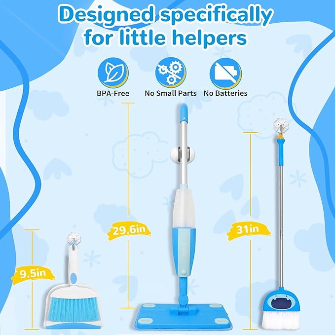 HWZ Kids Cleaning Set, Make Chores Fun! Real Working Toddler Cleaning Toy with Mini Spray Mop & Broom Dustpan Set, Pretend Play Montessori Housekeeping Toys, Ideal Gift for Girls Boys Age 3+