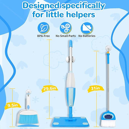 HWZ Kids Cleaning Set, Make Chores Fun! Real Working Toddler Cleaning Toy with Mini Spray Mop & Broom Dustpan Set, Pretend Play Montessori Housekeeping Toys, Ideal Gift for Girls Boys Age 3+
