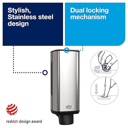 Tork Foam Skincare Manual Dispenser for Foam Soap and Hand Sanitizer 466000 - Economical, S4 Dispenser System, Color Stainless Steel (Pack of 1)