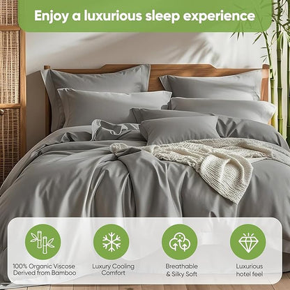 TWK Luxury Sheet Set, Genuine 100% Organic Viscose Derived from Bamboo, Cooling & Breathable, Silky Soft, Bedding Sheets & Pillowcases(Gray, Queen(60 * 80 * 15))