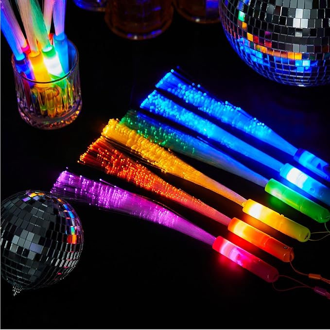 Lewtemi 60 Pack Fiber Optic Wand Glow Wand LED Light Up Sticks Bulk with 3 Flashing Models Flashing Sticks with Included Batteries for Wedding Birthday Mardi Gras Valentine Party Favor(Bright Colors)
