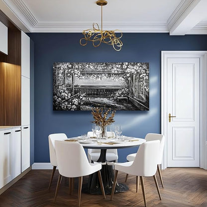 GAIDUOMAI Canvas Art Wall Decor Grey and White Wall Art Natural Scenery Print Photos White Flowers Artwork for Dining Room Bedroom Kitchen 24"x48"