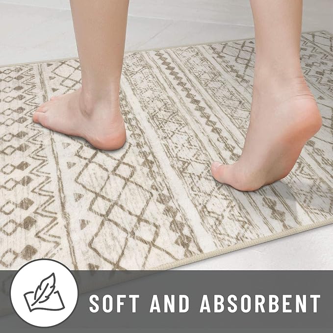 KUTA Moroccan Washable Hallway Runner Rug, 2.6x12 Non-Slip Vintage Beige Boho Kitchen Rugs Ultra Soft Distressed Geometric Floor Carpet Runners for Bedroom Laundry Living Room