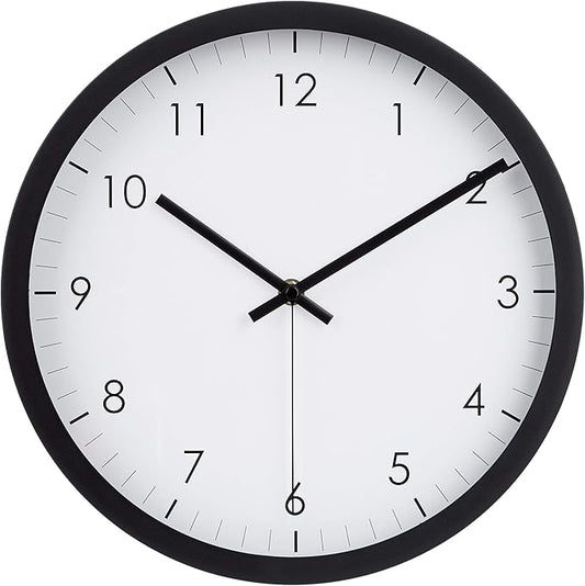 Amazon Basics Classic 12", Easy to Read, Silent Non Ticking, Battery Operated, Round Wall Clock, Black