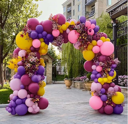 Pink Yellow Balloon Arch - Double Stuffed Hot Pink Purple Balloons Different Size Latex Magenta Balloon Garland for Happy Birthday Baby Shower Wedding Fall Mexican Party Decorations