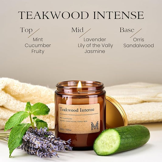 M&SENSE Teakwood Intense Scented Christmas Candle Gift, Aromatherapy Candle Set for Women, Soy Wax Candles Home Scented, Long Lasting Amber Jar Candles Gift for Christmas, Thanksgiving, Holiday