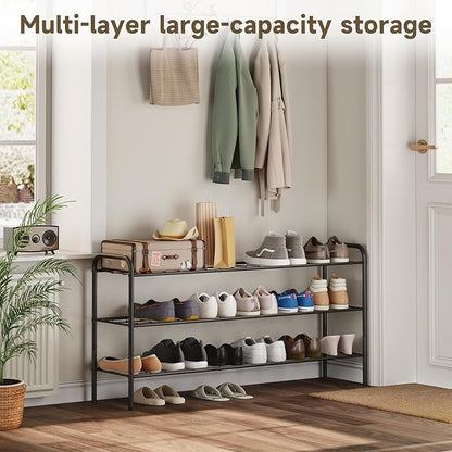 3-Tier Metal Shoe Rack, Free Standing Shoe Storage Rack for Entryway, Closet and Hallway (Black, 3-Tier-Long)