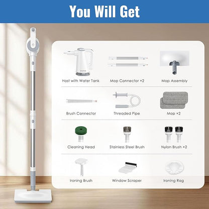 FEPPO Steam Mop & Handheld Steam Cleaner for Home and Floor Cleaning, 15s Heat-Up, 230°F Powerful Steamer with 10-in-1 Multi-Purpose Attachments for Floors, Hardwood,Tiles,Grout,Windows,Kitchen,Bath