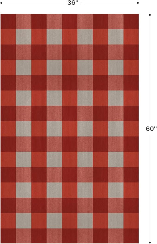 GENIMO Checkered Rug 3x5 Ft Red and White Outdoor Rug Buffalo Plaid Rugs Mat Fall Doormats Washable Rug for Front Porch Decor Indoor Entrance Patio Balcony Entryway