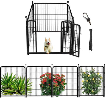 Dog Playpen 36inch 4 Panels, Puppy Playpen Indoors, Dog Fences Outdoor for Yard, Wide Door Low Threshold Garden Fencing for Medium/Large Pets. Black Pens Total 8.9 Ft(L)