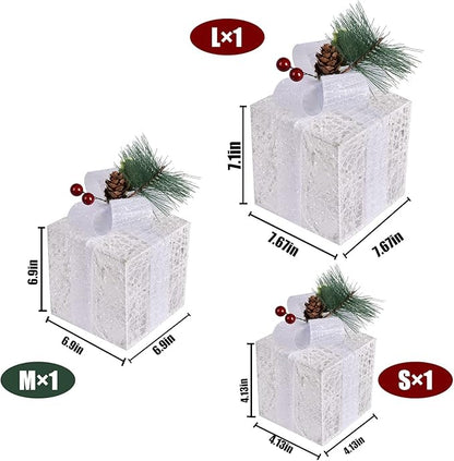 Christmas Light up Gift Boxes, Light up Xmas Boxes with Battery Operated for Christmas Decorations Indoor and Outdoor (3 Pack)