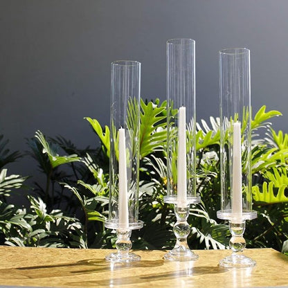 CYS EXCEL 6 PCS (H:14" D:2.5") Glass Hurricane Candleholder Tubes | Open-Ended Bottomless Cylinder, Chimney Tube for Taper Candles and Candlesticks