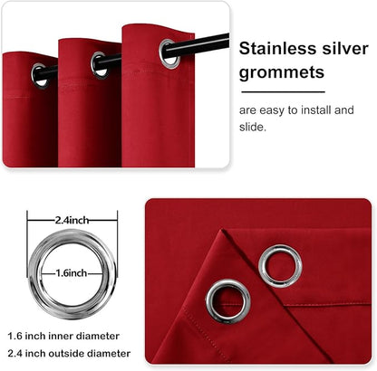 DWCN Red Curtain 63 Inches Long, 70 Wide Inch Blackout Drapes for Bedroom, Solid Thermal Living Room Panels - Red, W70 x L63 Inch, Set of 2