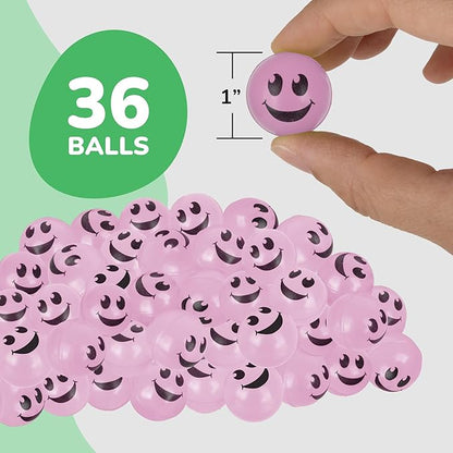 ArtCreativity Glow in the Dark Purple Smiley Face Bouncing Balls - Bulk Pack of 36 - 1 Inch High Bounce Bouncy Balls for Kids, Glowing Party Favors and Goodie Bag Fillers for Boys and Girls