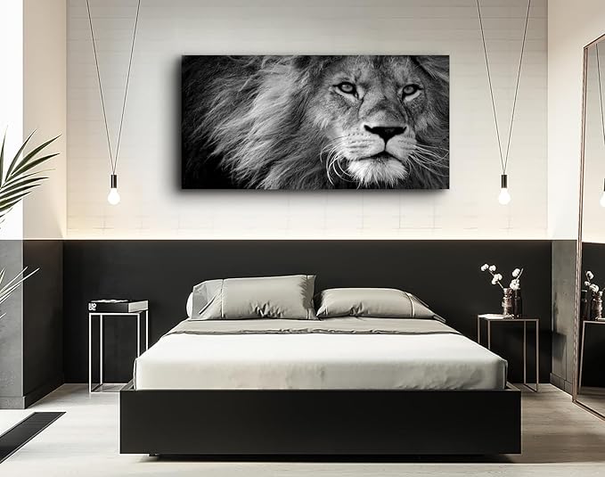 Baisuart Canvas Prints Wall Art Grey lion Stretched Canvas Wooden Framed for living Room Bedroom and Office