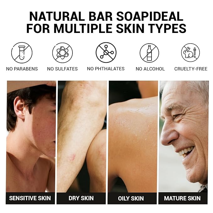 Rinse & Robust Mens Bar Soap 4Pcs Natural Soap Bar Set with Tea Tree & Glycerin, Moisturizing Face Body Hand Beard Wash, Citrus Scent Gift for Men | 5.3 oz of 4 Bars