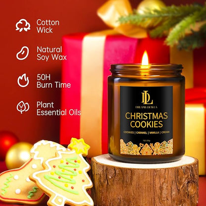Holiday Candle Set, Scented Candle for Home, 4 Pack Soy Candles for Home Scented, Valentine's Day Candle Gifts for Women Men, Scents of Christmas Tree/Cookies/Spices/Candy Cane