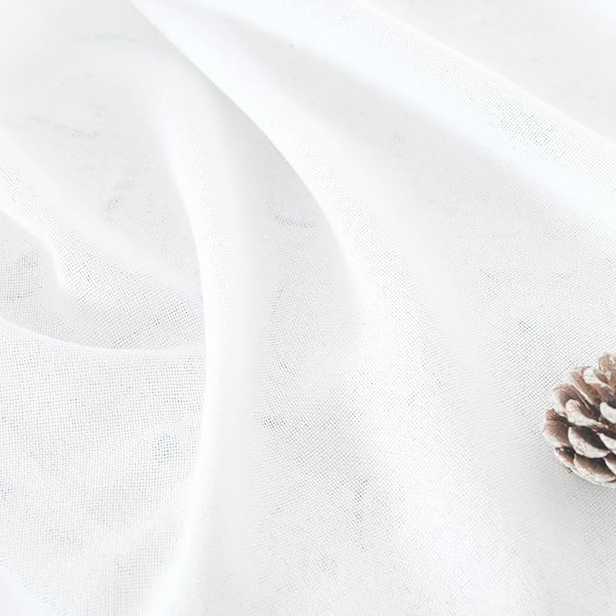 YoungsTex 80 Inch Length White Curtains for Living Room, Linen Semi Sheer Window Treatments Light Filtering with Bronze Grommet for Bedroom Dining Country, 52 x 80 Inch, 2 Panels