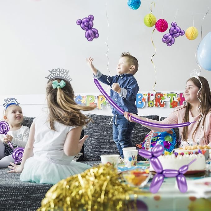 Metallic Pruple 260 Balloons Premium Long Twisting Animals Magic Balloons for Birthday Kids Wedding Party Supply 100pcs